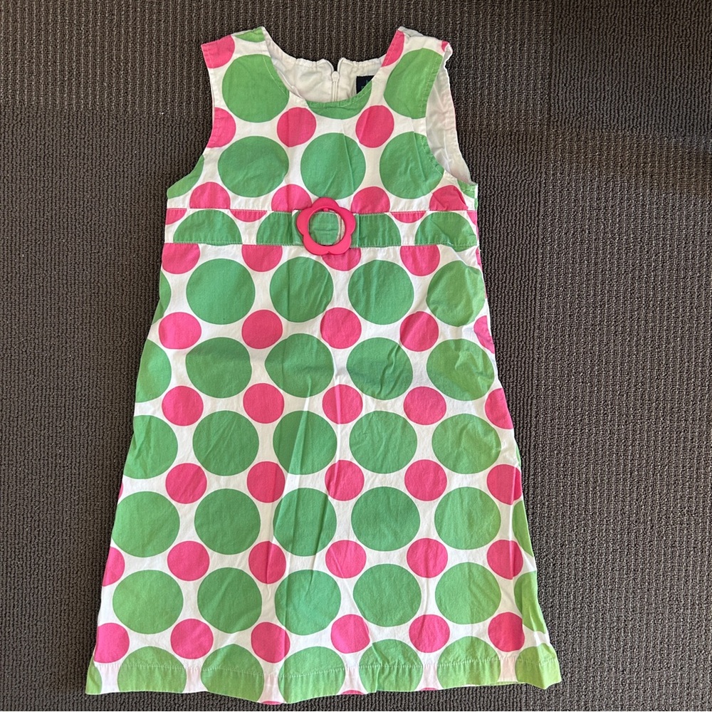 Mini Boden 9-10 Green and Pink Polka Dot Dress